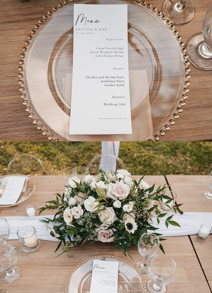 Reception plate details at an elegant wedding in Texas.
