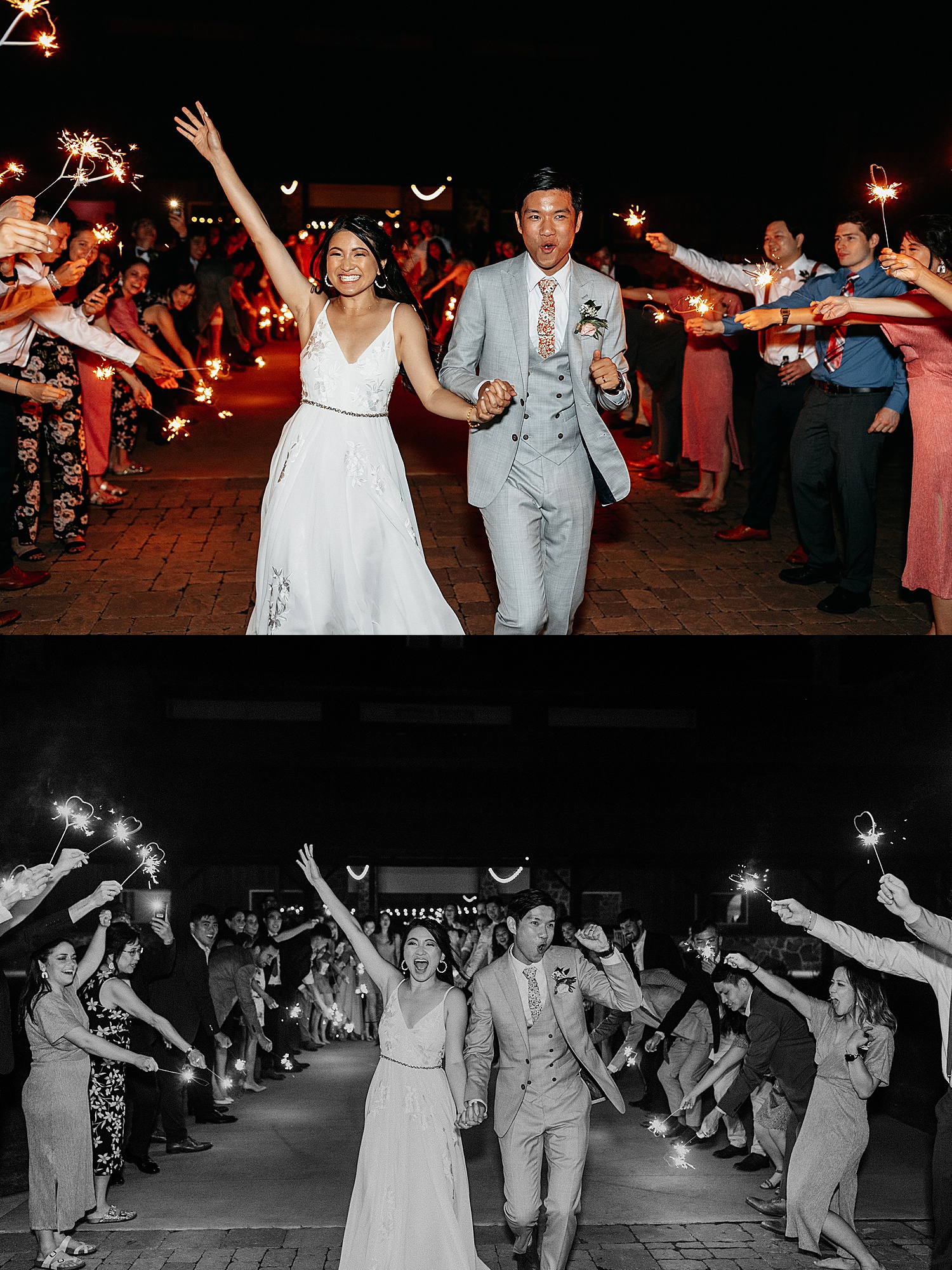 Newly married couple walk grand entrance with sparklers at The Vine in New Ulm.