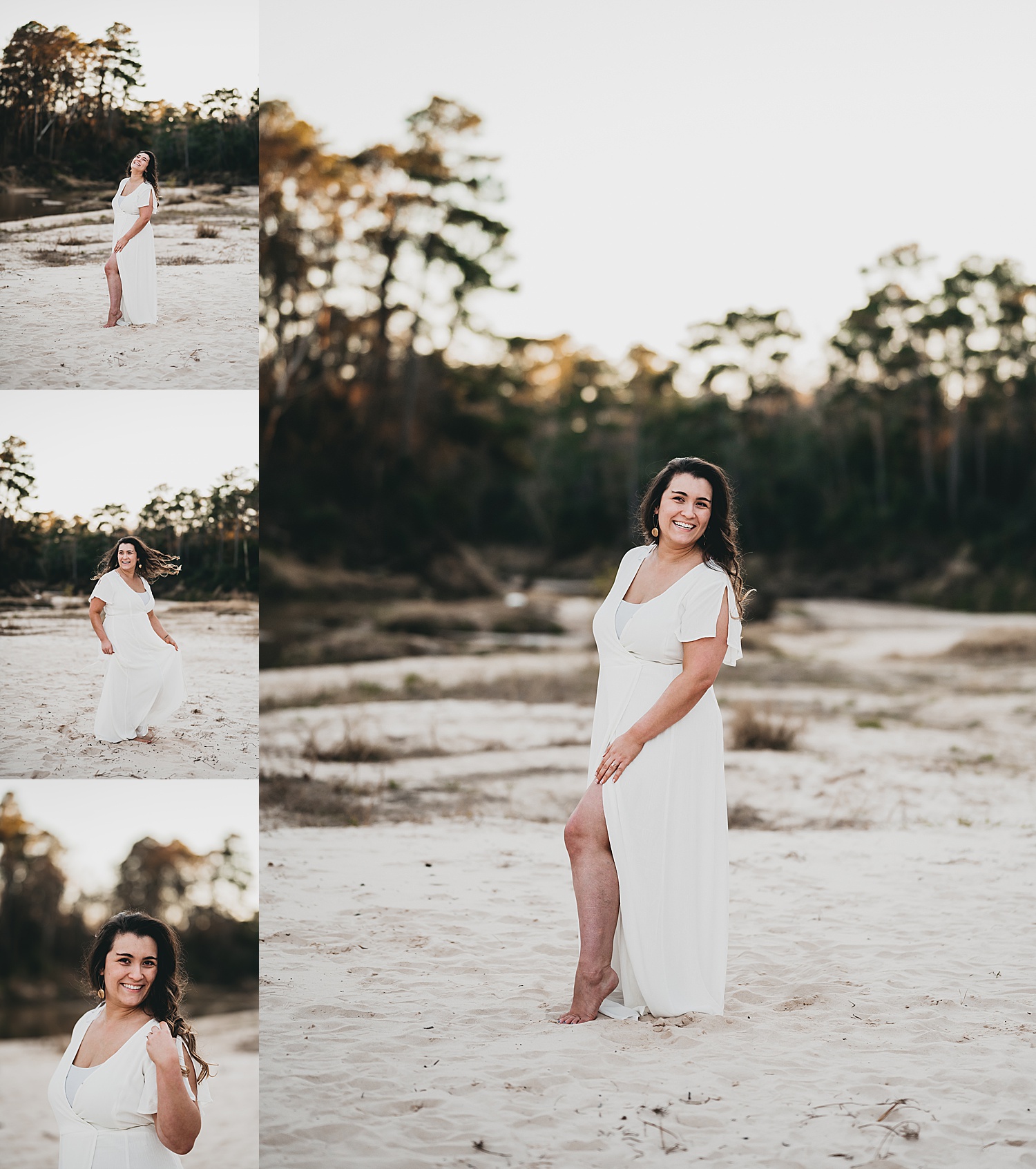 newly engaged woman dancing on beach with Houston wedding photographer