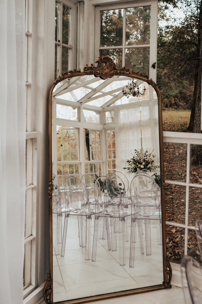 Mirror showing the interior of The Willow at The Oak Atelier